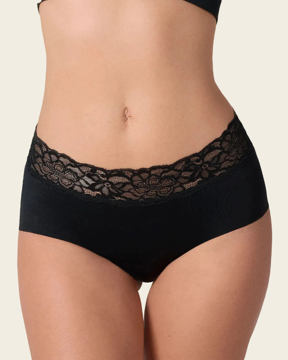 Panty hipster en tela ultraliviana con franja de encaje
