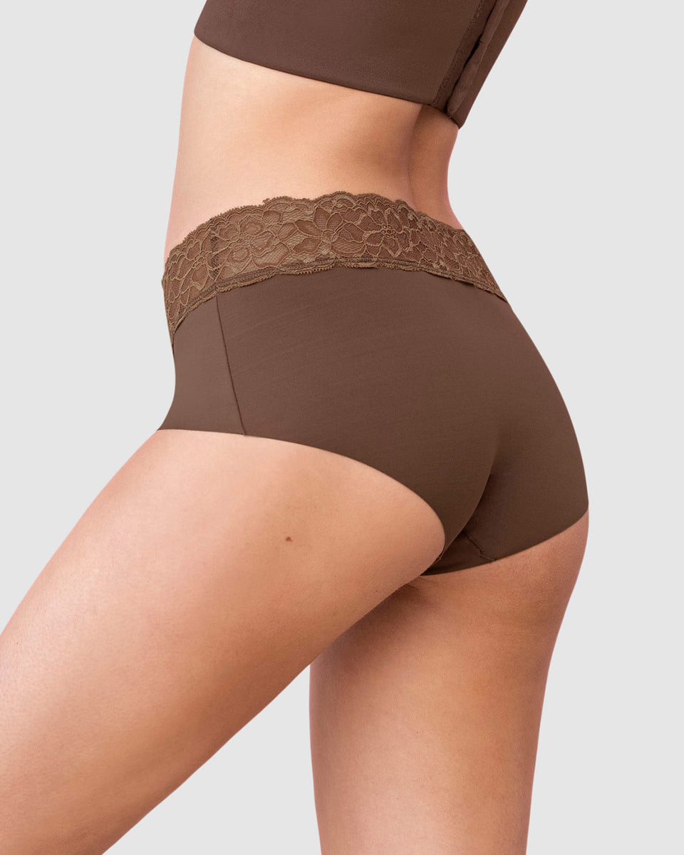 Panty hípster en tela ultraliviana con franja de encaje