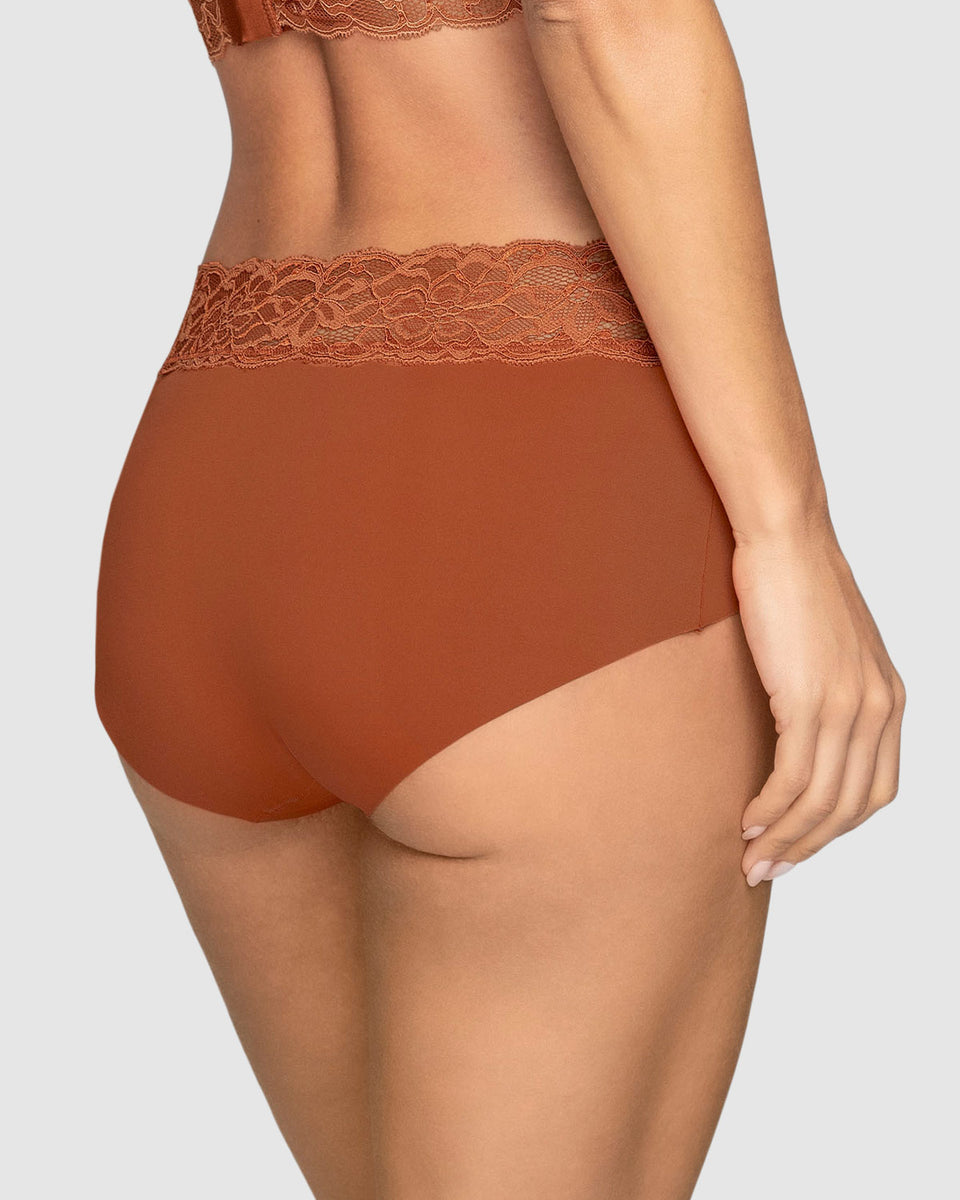 Panty hípster en tela ultraliviana con franja de encaje