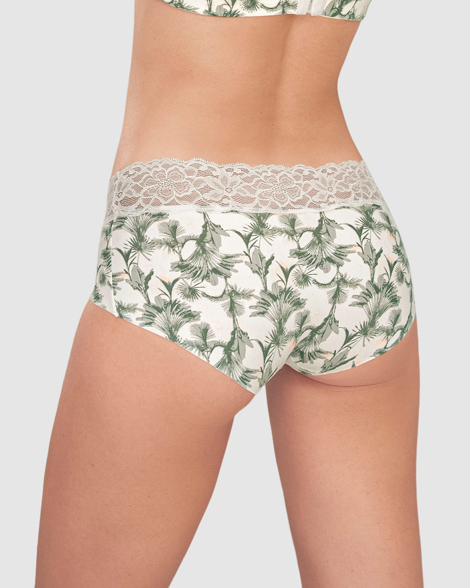Panty hípster en tela ultraliviana con franja de encaje
