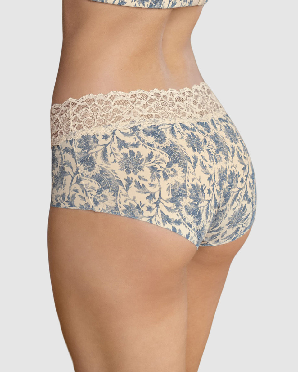 Panty hípster en tela ultraliviana con franja de encaje