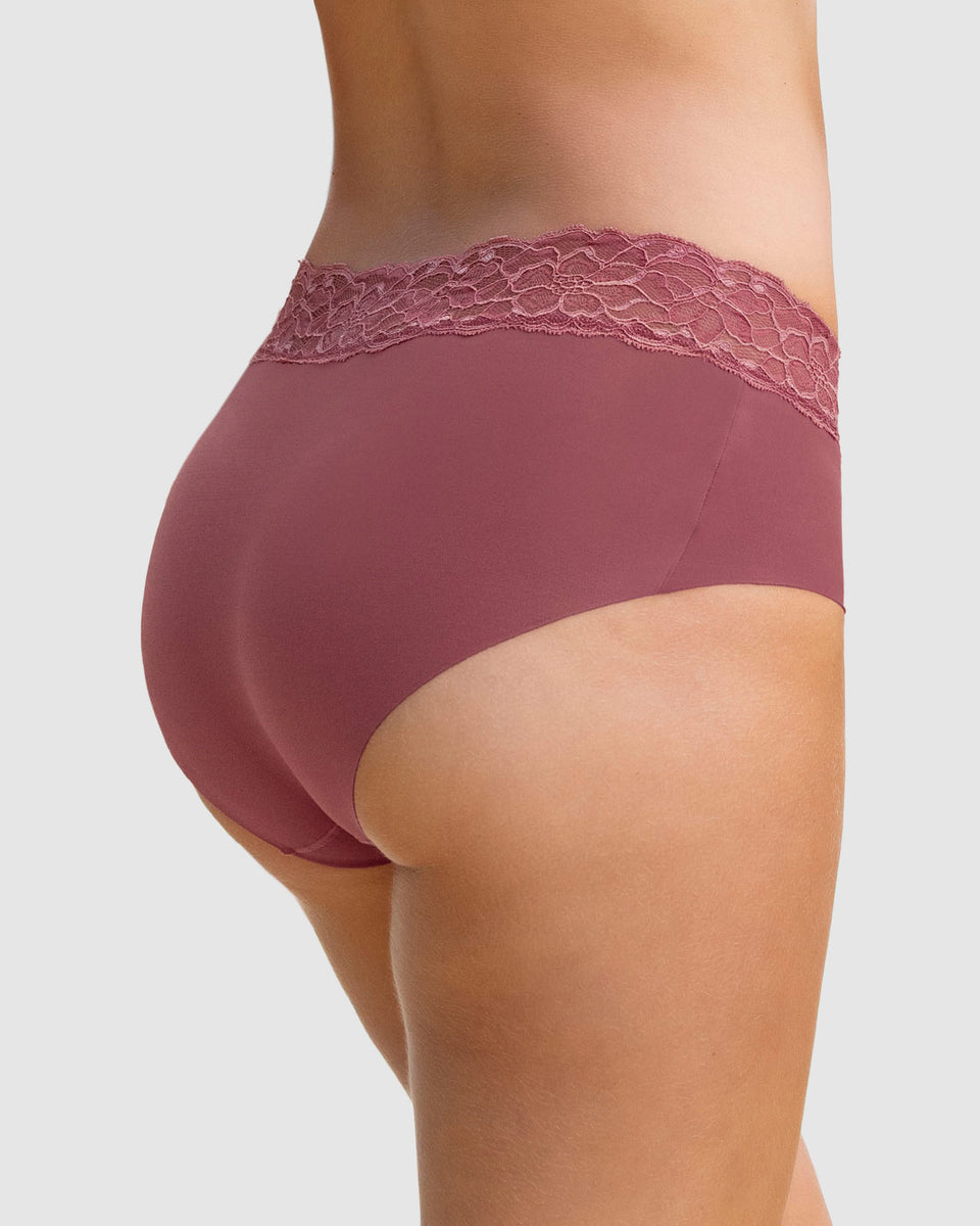 Panty hípster en tela ultraliviana con franja de encaje