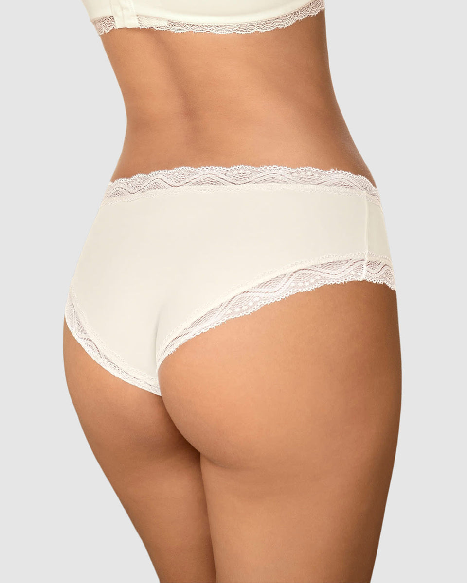Panty hípster tiro medio en tela lisa y encaje