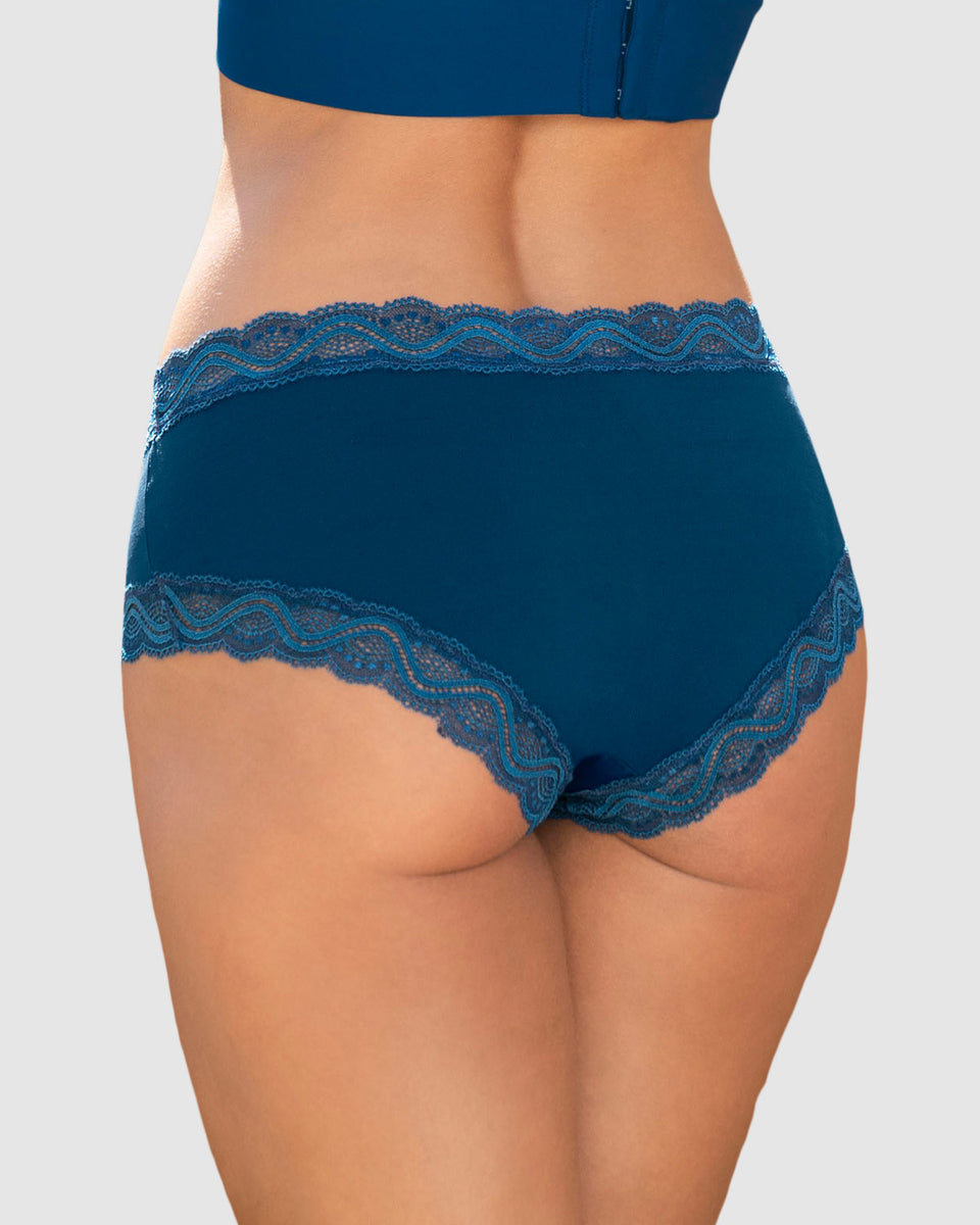 Panty hípster tiro medio en tela lisa y encaje