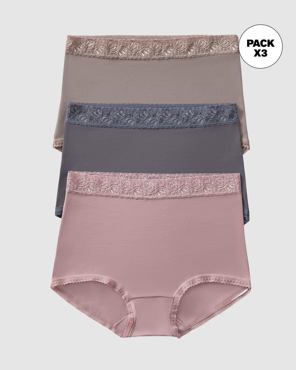 Paquete x 3 panties clásicos con toques de encaje