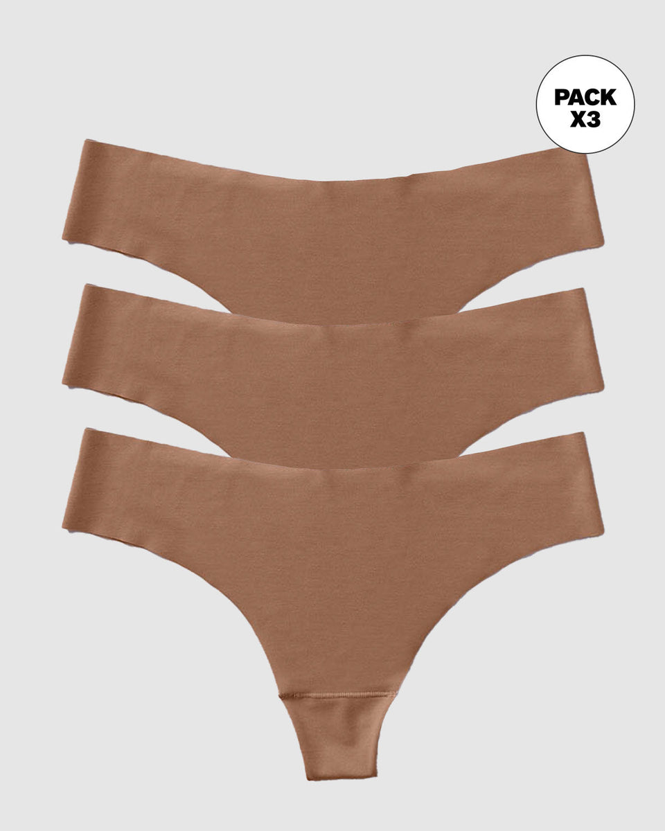 Paquete x3 panties brasilera invisible ultraplano sin elásticos y de pocas costuras