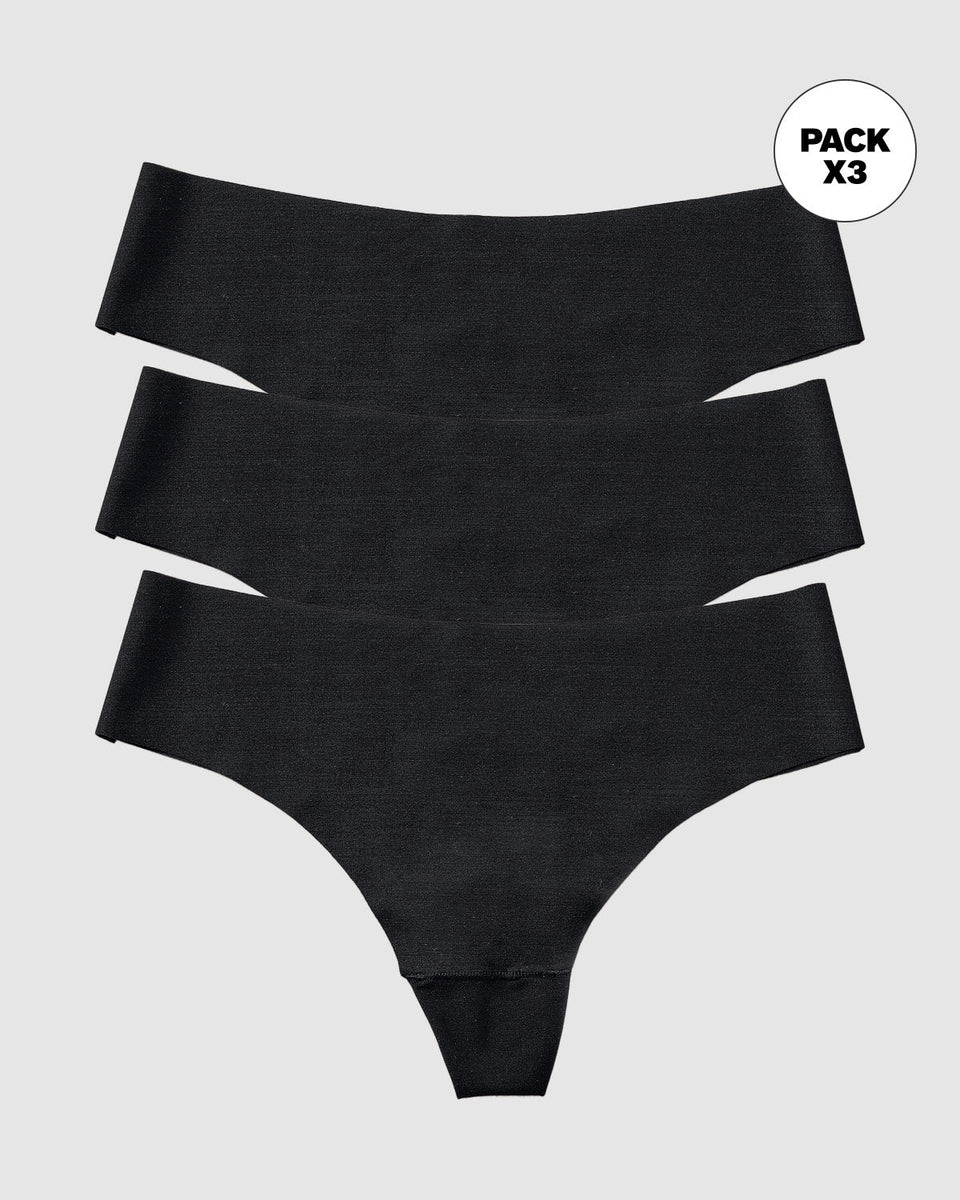Paquete x3 panties brasilera invisible ultraplano sin elásticos y de pocas costuras