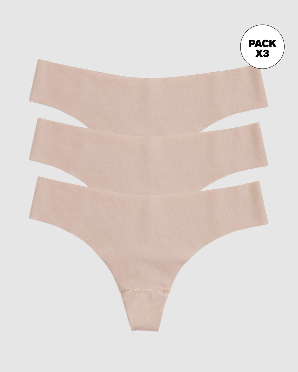 Paquete x3 panties brasilera invisible ultraplano sin elásticos y de pocas costuras