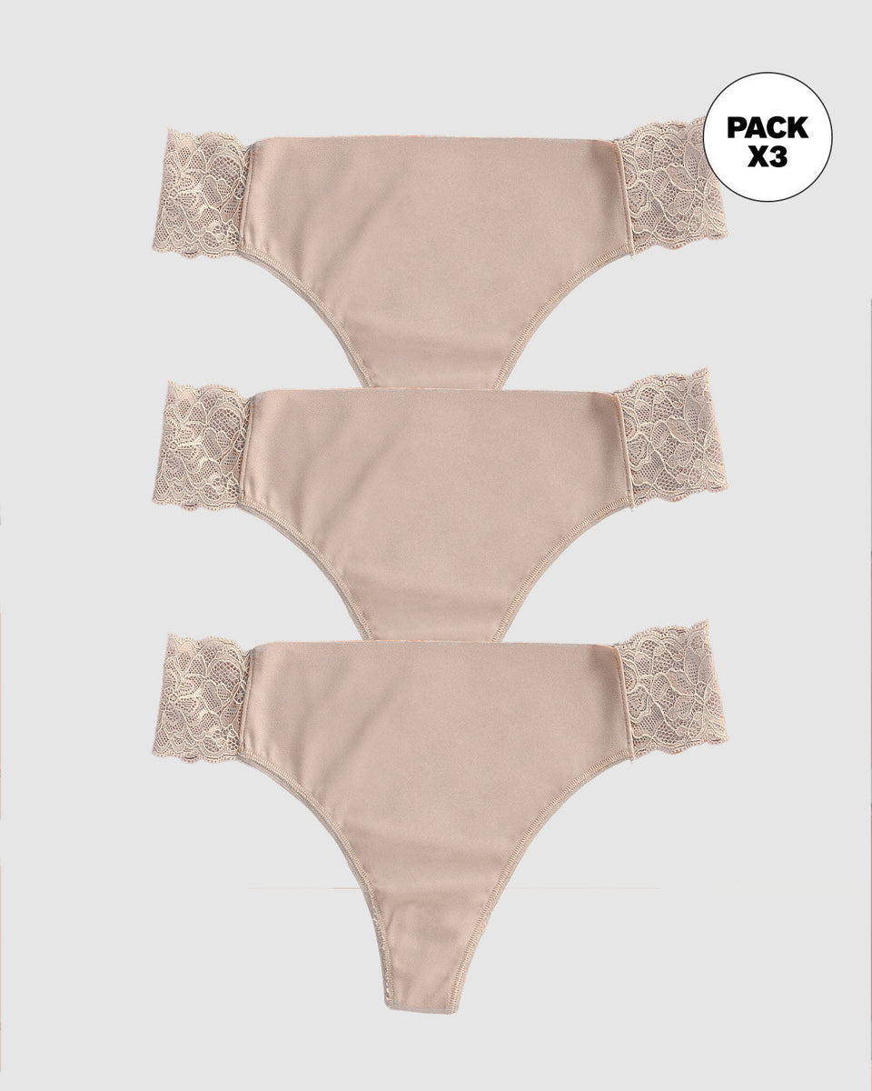Paquete x3 brasileras invisible con toques de encaje en laterales