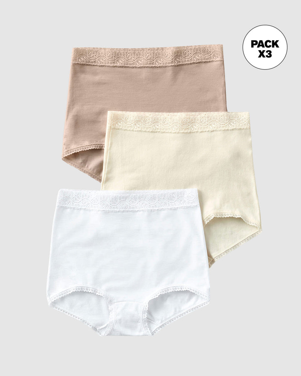 Paquete x 3 panties clásicos de ajuste y cubrimiento total
