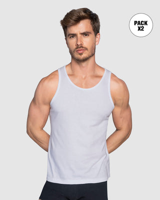 Paquete x2 camisillas en algodón silueta semiajustada para hombr#color_000-blanco