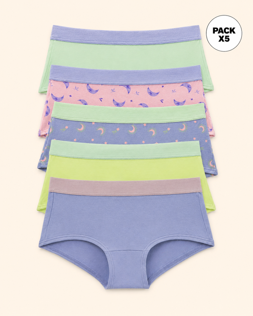 Paquete x 5 panties tipo hipster para niña