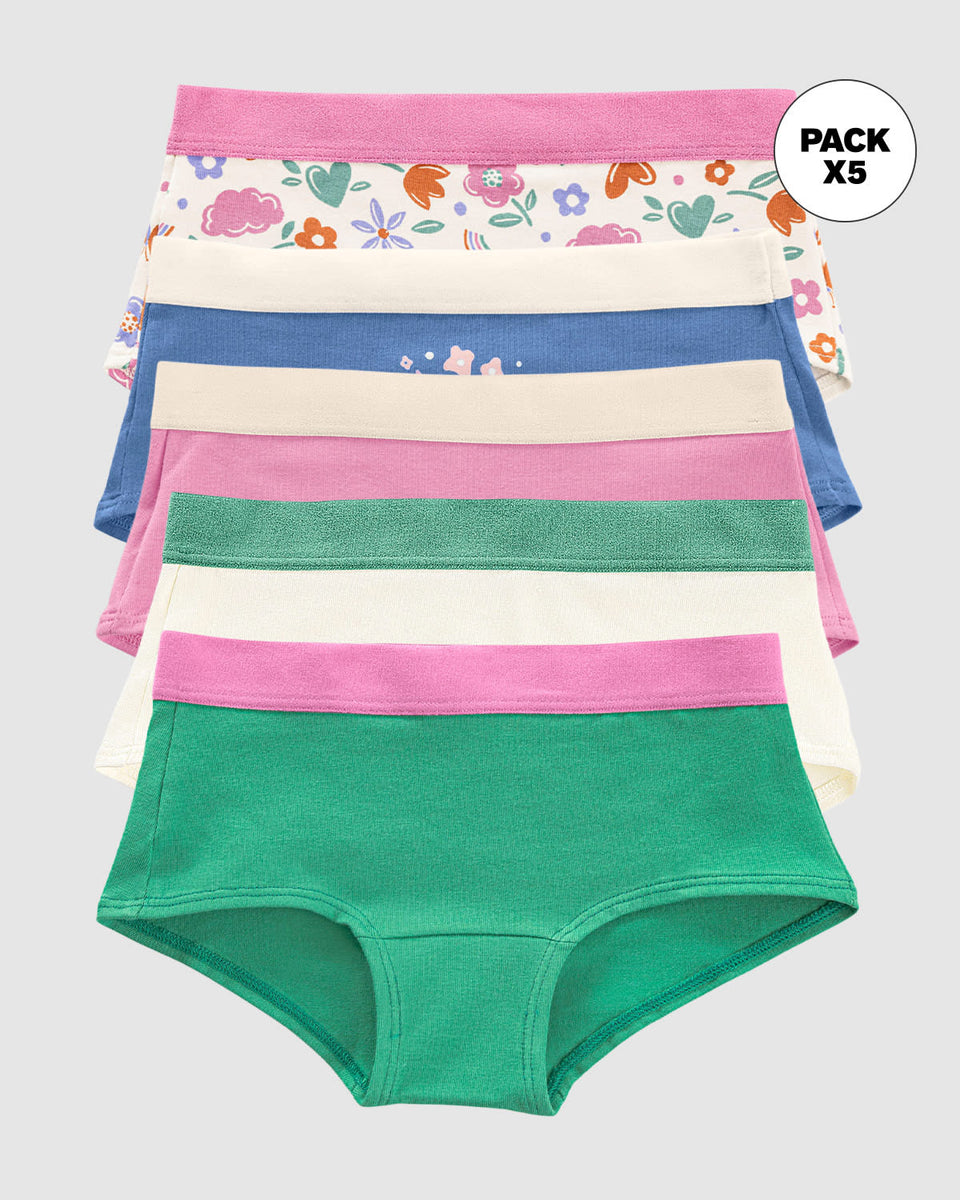 Paquete x 5 panties tipo hipster para niña