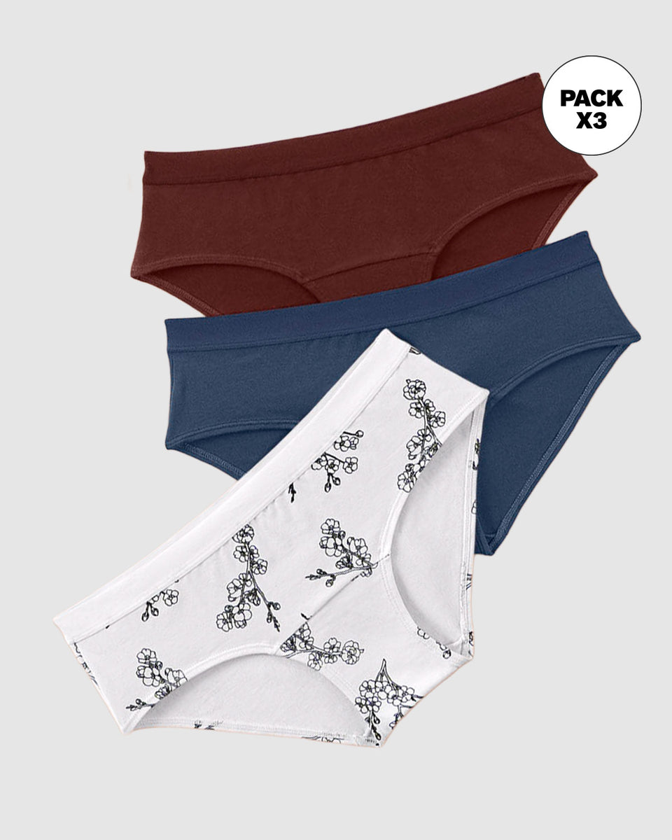 Paquete x 3 panties estilo hípster en algodón