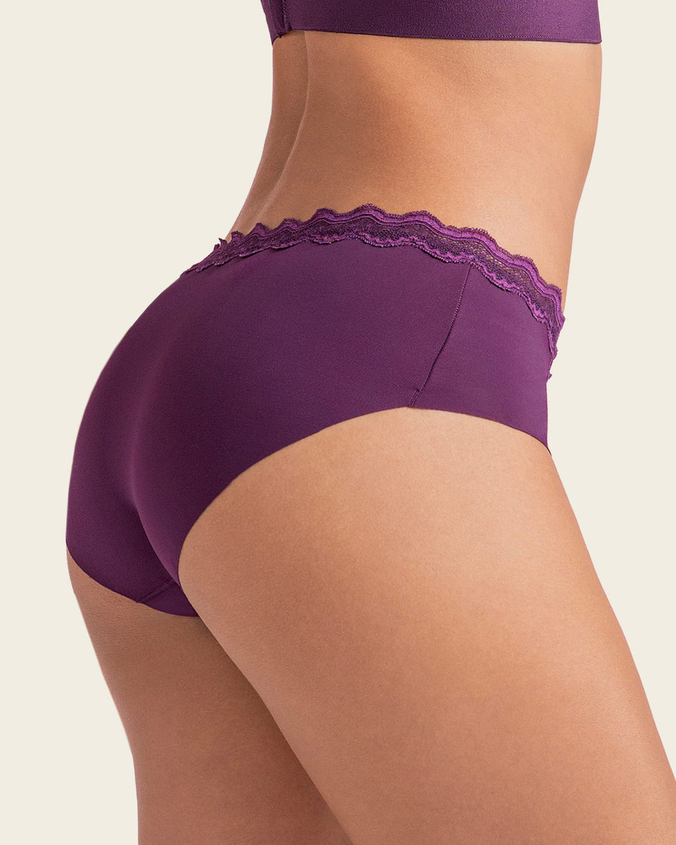 Panty hípster con encaje en cintura tiro medio