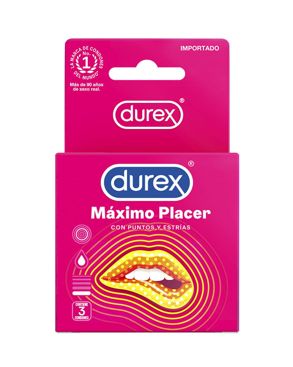 Durex® Condones Máximo Placer Caja de 3 preservativos