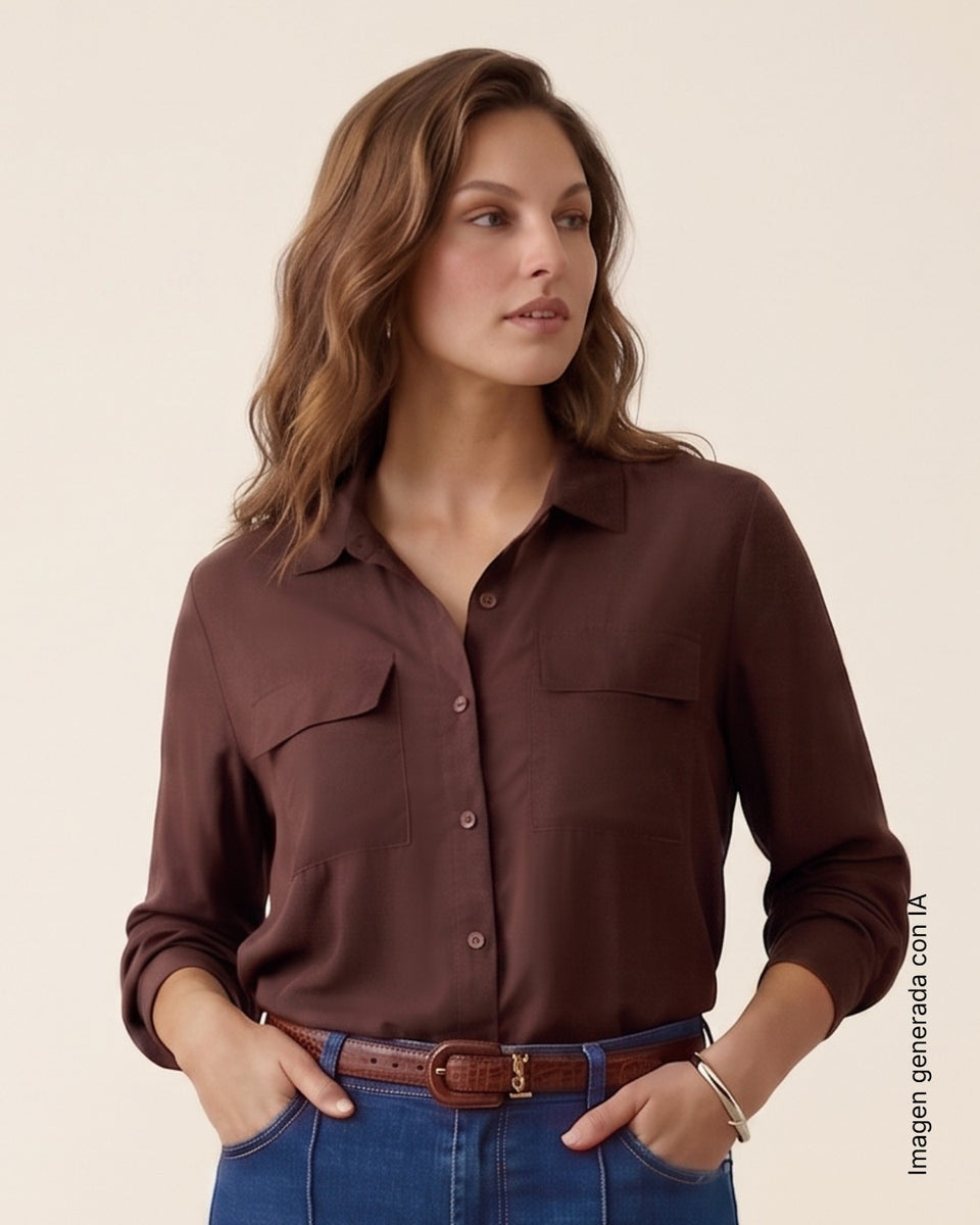 Blusa liviana manga larga con bolsillos