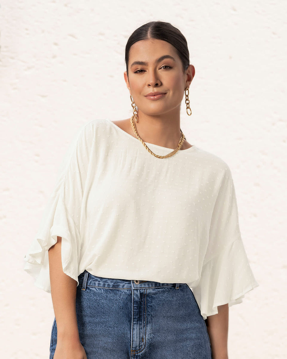 Blusa manga corta con boleros y cuello alto