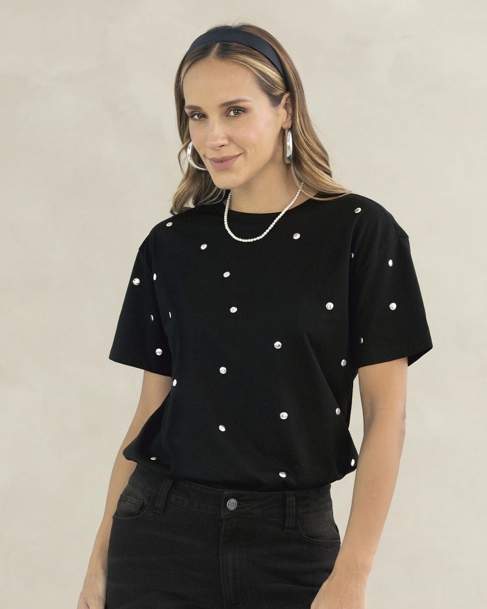 Camiseta manga corta con detalles con brillo