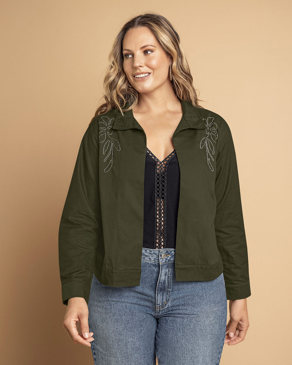 Chaqueta manga larga abierta con detalle bordado