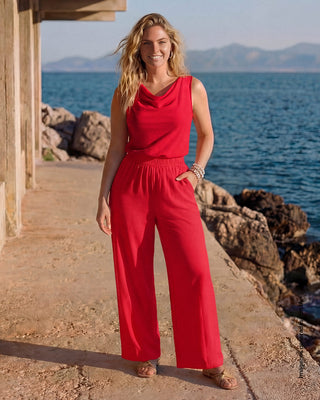 Enterizo con escote drapeado#color_c36-rojo