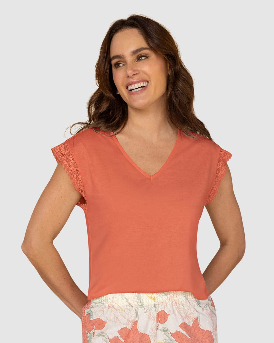 Camiseta manga corta con bolero en encaje