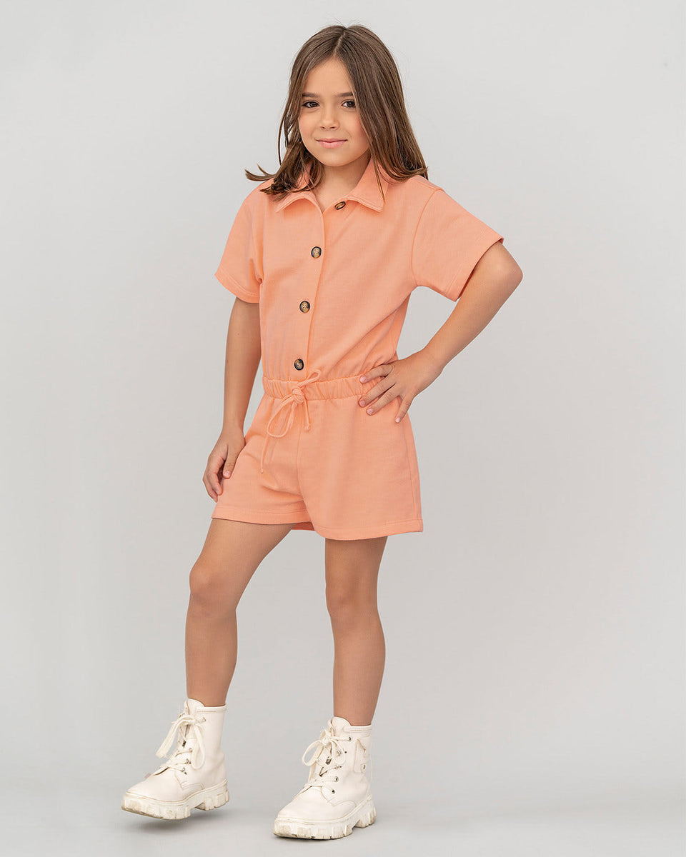 Enterizo corto con cuello camisero y botones funcionales