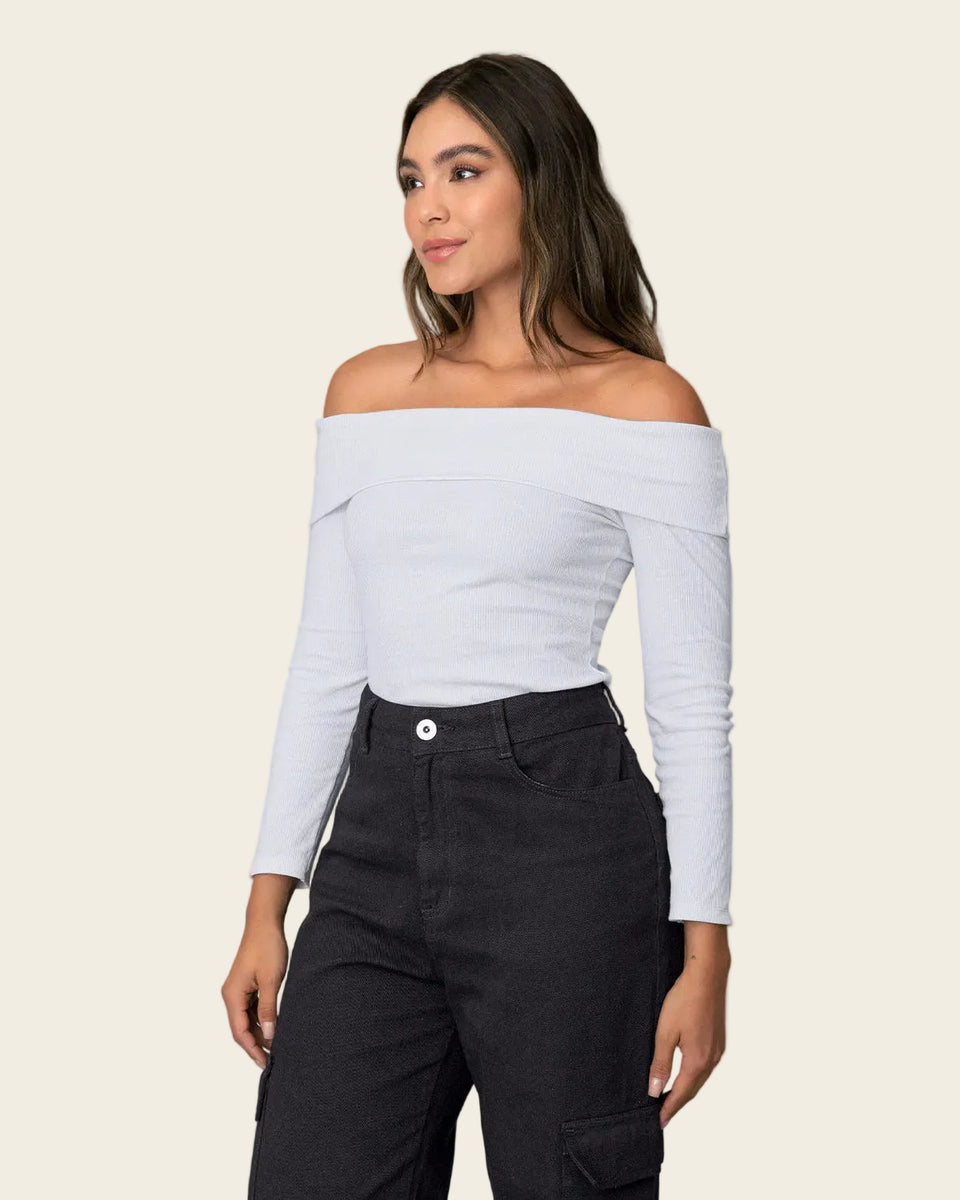 Camiseta strapless manga larga