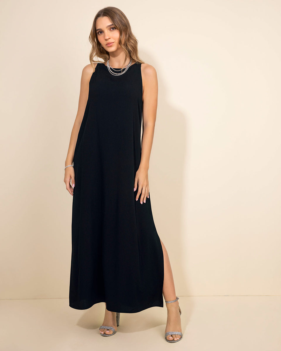 Vestido largo silueta amplia con abertura lateral