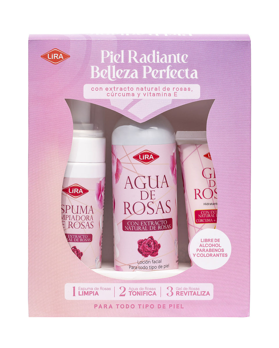 Pack Piel Radiante Belleza Perfecta (Espuma Limpiadora + Agua de Rosas + Gel de Rosas)
