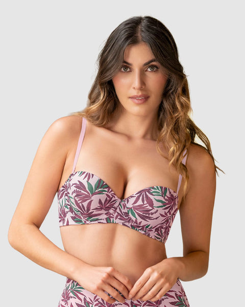 Brasier strapless Magic Up de doble realce#color_b89-rosa-estampado-hojas-vino
