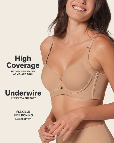 Brasier de realce suave y cubrimiento alto en sisa y espalda Cover Bra#color_801-cafe-medio