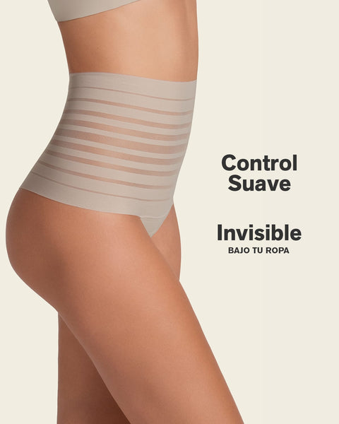 Panty alto de control suave con encaje en bandas#color_589-azul-medio