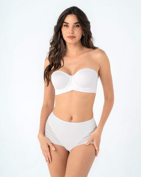 Panty faja clásico con control moderado de abdomen y bandas en tul#color_000-blanco