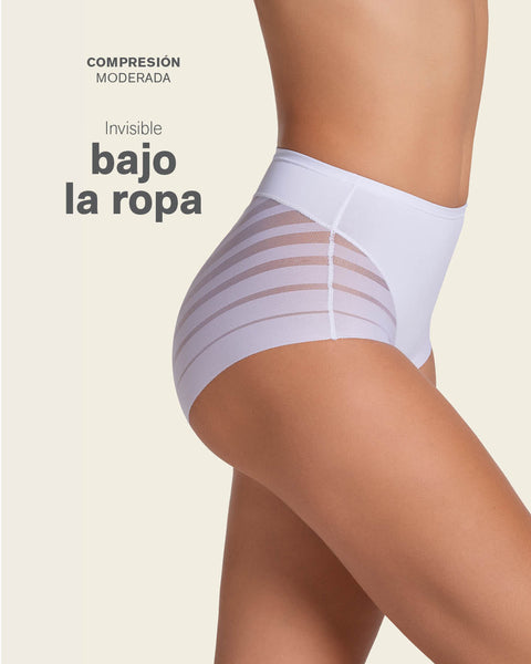 Panty faja clásico con control moderado de abdomen y bandas en tul#color_000-blanco