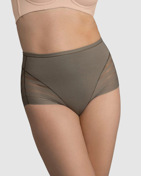 Panty faja clásico con control moderado de abdomen y bandas en tul#color_603-verde-oscuro