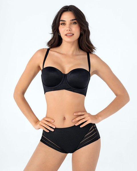 Panty faja clásico con control suave de abdomen y bandas de tul#color_700-negro