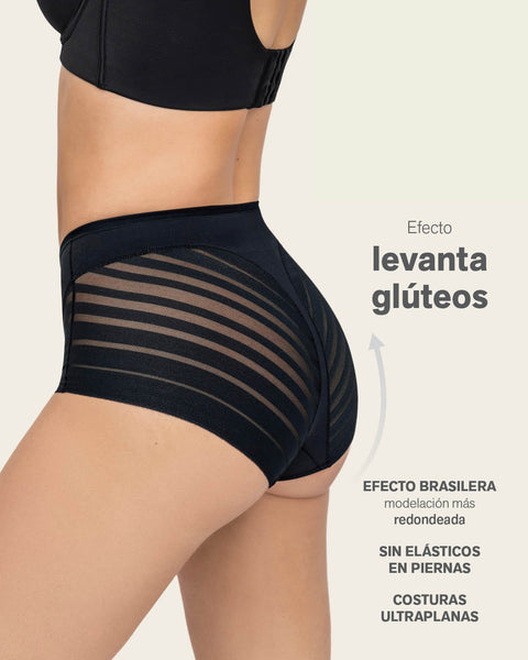 Panty faja clásico con control suave de abdomen y bandas de tul#color_700-negro