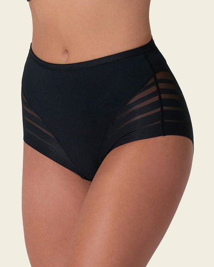 Panty faja clásico con control moderado de abdomen y bandas en tul#color_700-negro