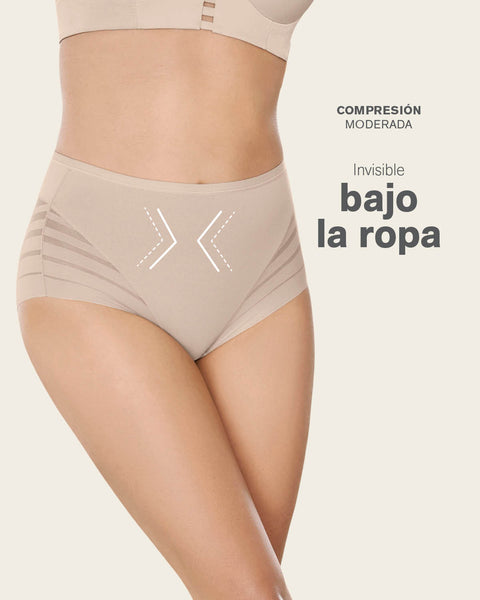 Panty faja clásico con control suave de abdomen y bandas de tul#color_802-cafe-claro