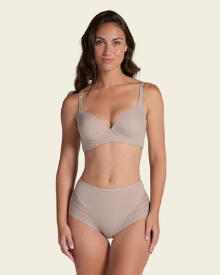 Panty faja clásico con control moderado de abdomen y bandas en tul#color_802-cafe-claro