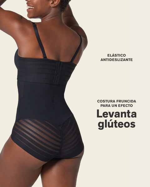 Panty faja busto libre de control fuerte con encaje en bandas#color_700-negro