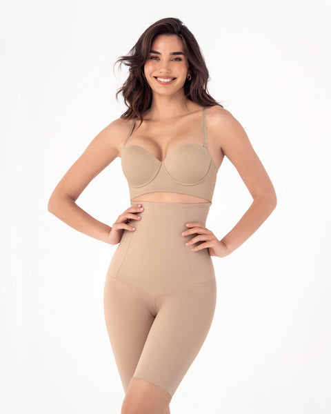 Panty faja de talle alto con control fuerte en abdomen y cintura#color_802-cafe-claro