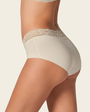 Panty hipster en tela ultraliviana con franja de encaje#color_253-marfil