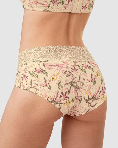 Panty hipster en tela ultraliviana con franja de encaje#color_153-estampado-marfil