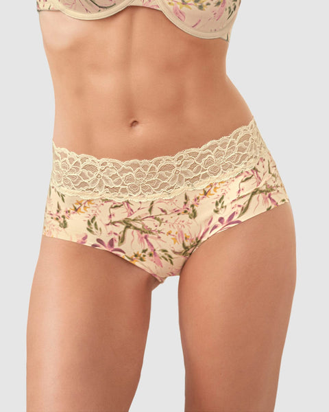 Panty hipster en tela ultraliviana con franja de encaje#color_153-estampado-marfil