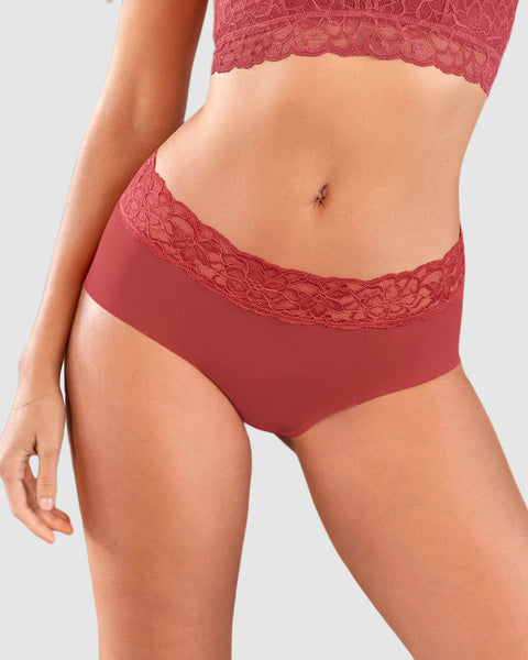 Panty hípster en tela ultraliviana con franja de encaje#color_391-rojo