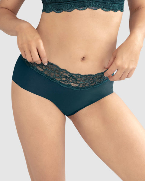 Panty hipster en tela ultraliviana con franja de encaje#color_650-verde-oscuro