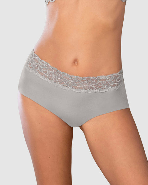 Panty hipster en tela ultraliviana con franja de encaje#color_710-gris