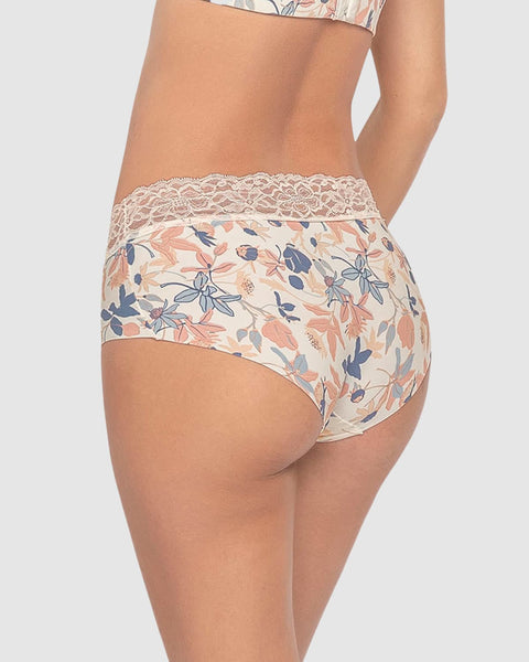 Panty hipster en tela ultraliviana con franja de encaje#color_a29-perla-estampado-flores